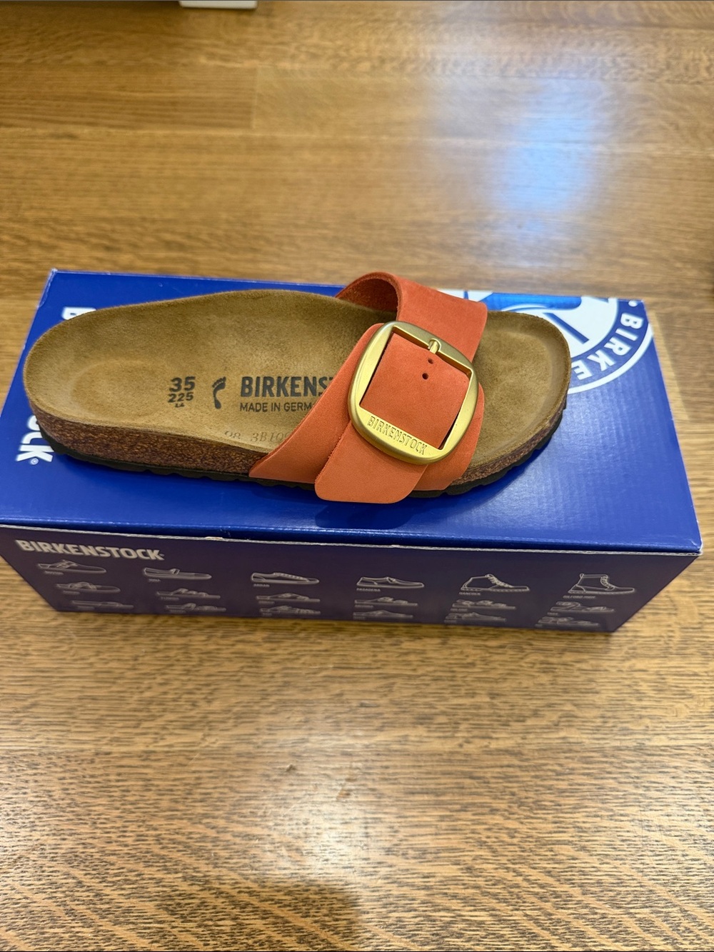 Birkenstock Kids Orange Single Strap Sandal with Gold Buckle